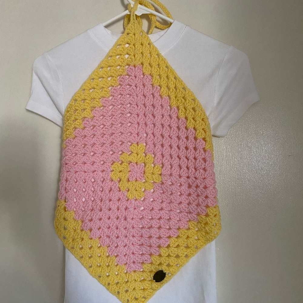 Hand Crafted Pink and Yellow Textured Crop Top size S,M,L